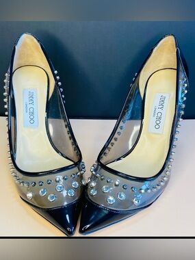 Jimmy Choo Black and Silver Studded Heels